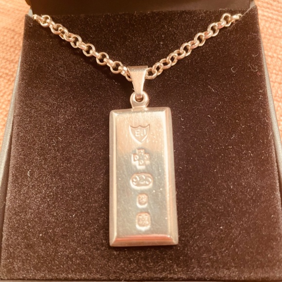 EJ Solid Sterling Silver Millennium Ingot Pendant + 20” Rolo Chain - Picture 2 of 8
